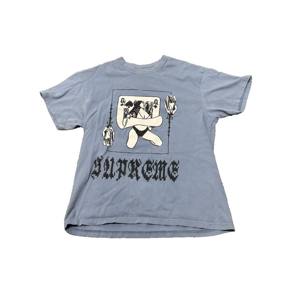 Supreme Queen of Spades  Tee Graphic T-Shirt Streetwear Blue Medium